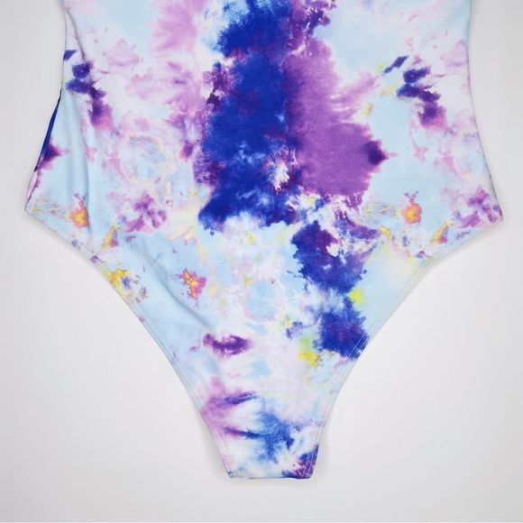 SOLD NWOT Shein Tie Dye Keyhole One Piece Swimsuit Blue Purple Size Large - Picture 12 of 14